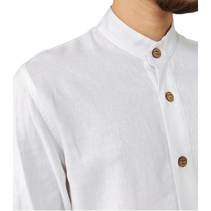 Camicia uomo IMPERIAL oversize misto lino collo koreano mezza abbottonatura