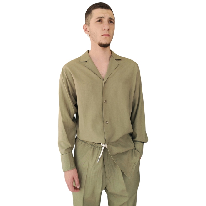 Completo uomo BERNA misto lino overshirt scollo V pantalone regular con coulisse