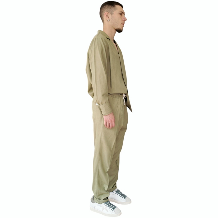 Completo uomo BERNA misto lino overshirt scollo V pantalone regular con coulisse