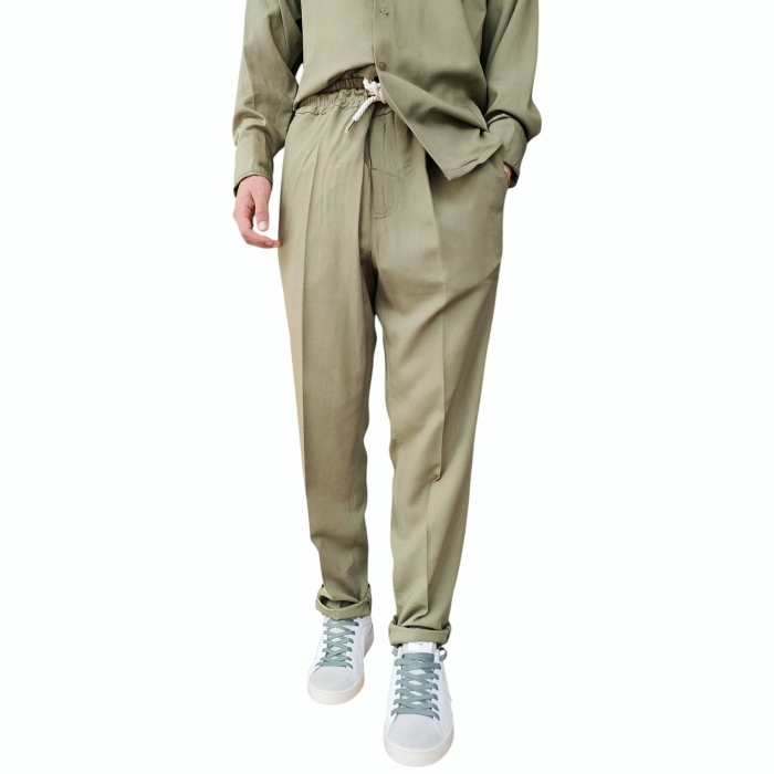 Completo uomo BERNA misto lino overshirt scollo V pantalone regular con coulisse