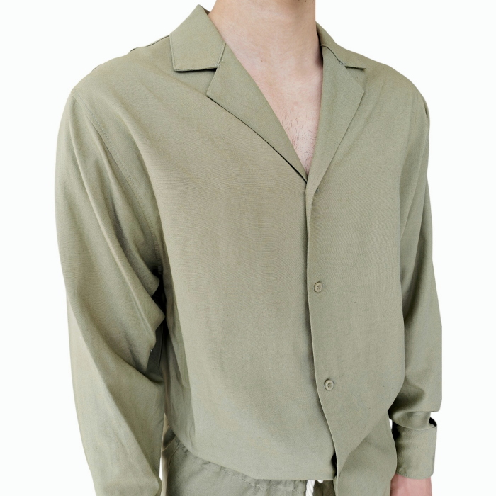 Completo uomo BERNA misto lino overshirt scollo V pantalone regular con coulisse