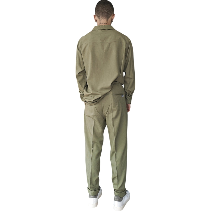 Completo uomo BERNA misto lino overshirt scollo V pantalone regular con coulisse