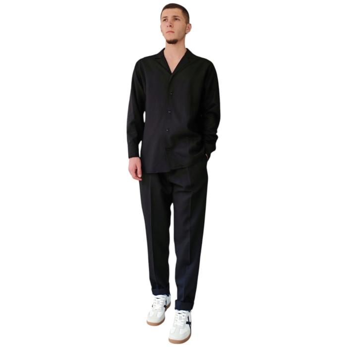   Completo uomo BERNA misto lino overshirt scollo V pantalone regular con coulisse
