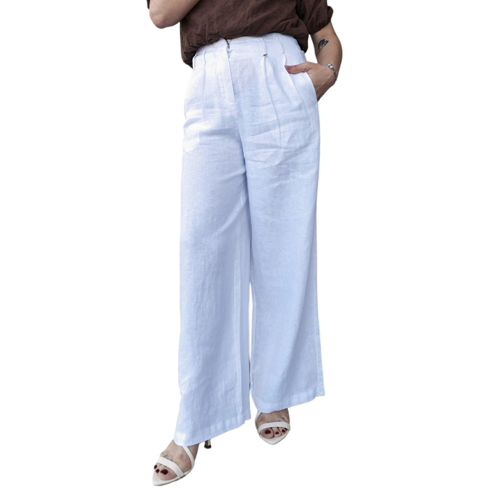 Pantalone donna GIANNI LUPO 100% lino gamba dritta pence e tasche a filetto