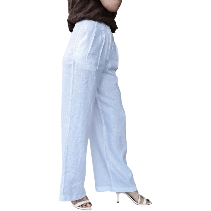 Pantalone donna GIANNI LUPO 100% lino gamba dritta pence e tasche a filetto