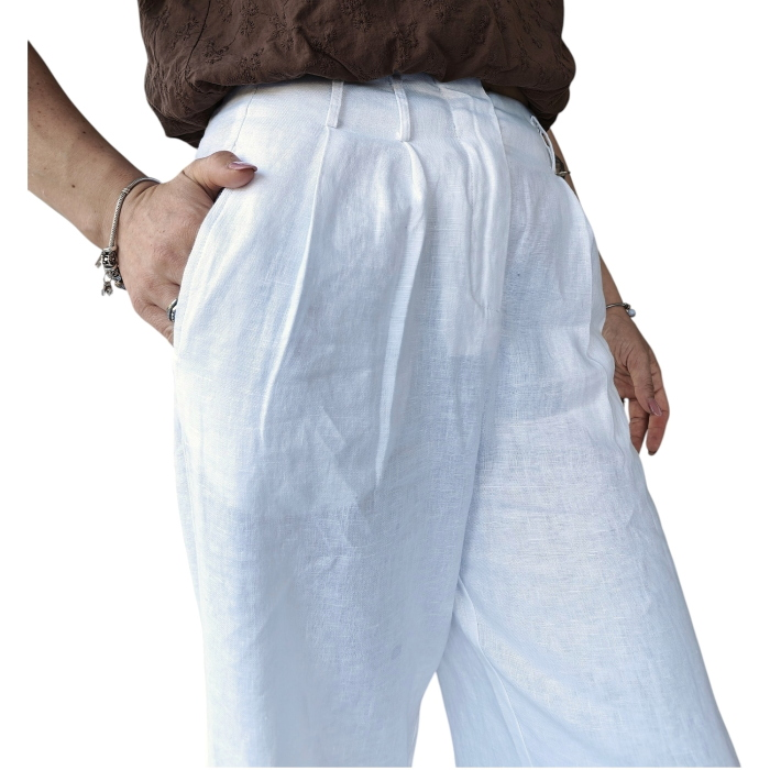 Pantalone donna GIANNI LUPO 100% lino gamba dritta pence e tasche a filetto