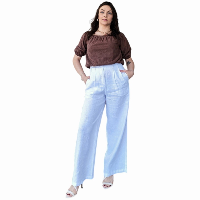 Maglia donna 22.01 crop 100% cotone con ricami e manica corta a sbuffo