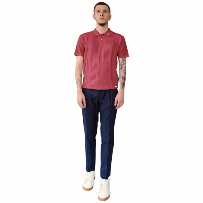 Polo uomo GIANNI LUPO misto viscosa in maglina con pattern verticali in rilievo