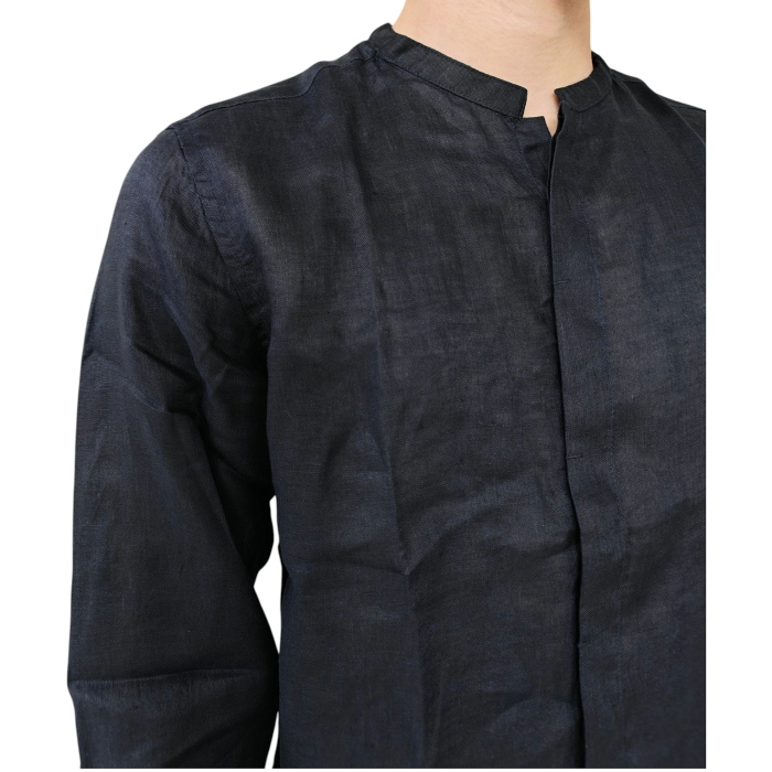 Camicia uomo BERNA 100% lino regular fit collo coreano basso bottoni nascosti