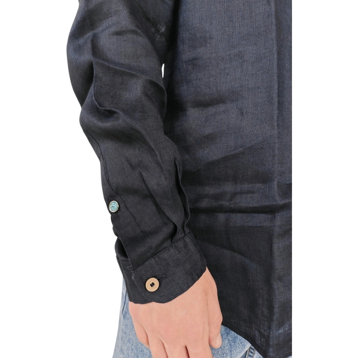 Camicia uomo BERNA 100% lino regular fit collo coreano basso bottoni nascosti