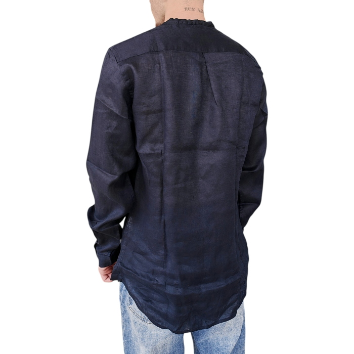 Camicia uomo BERNA 100% lino regular fit collo coreano basso bottoni nascosti