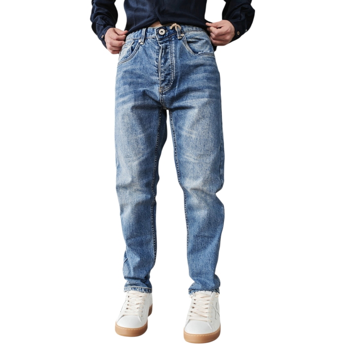 Jeans uomo BERNA cropped modello 5 tasche lavaggio medio