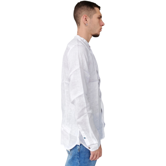 Camicia uomo BERNA 100% lino regular fit collo coreano basso bottoni nascosti