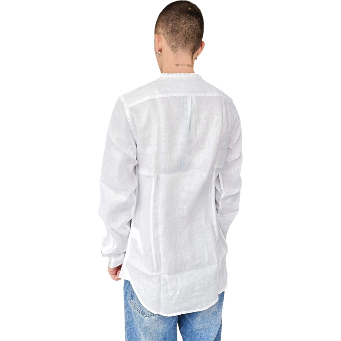 Camicia uomo BERNA 100% lino regular fit collo coreano basso bottoni nascosti