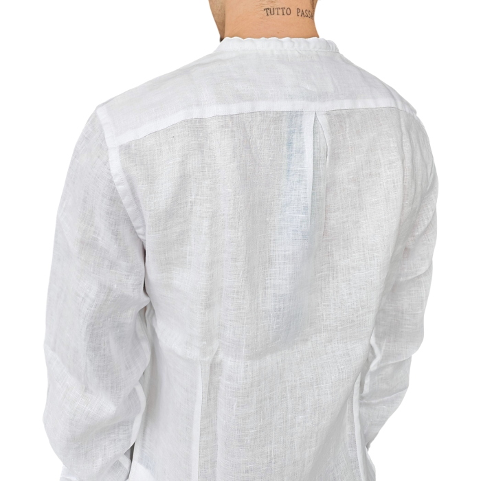 Camicia uomo BERNA 100% lino regular fit collo coreano basso bottoni nascosti