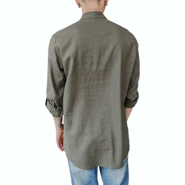 Camicia uomo IMPERIAL oversize misto lino collo koreano mezza abbottonatura