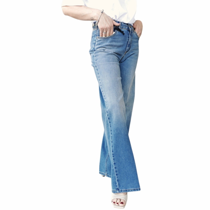 Jeans donna BERNA vita alta gamba palazzo non elasticizzato lavaggio slavato