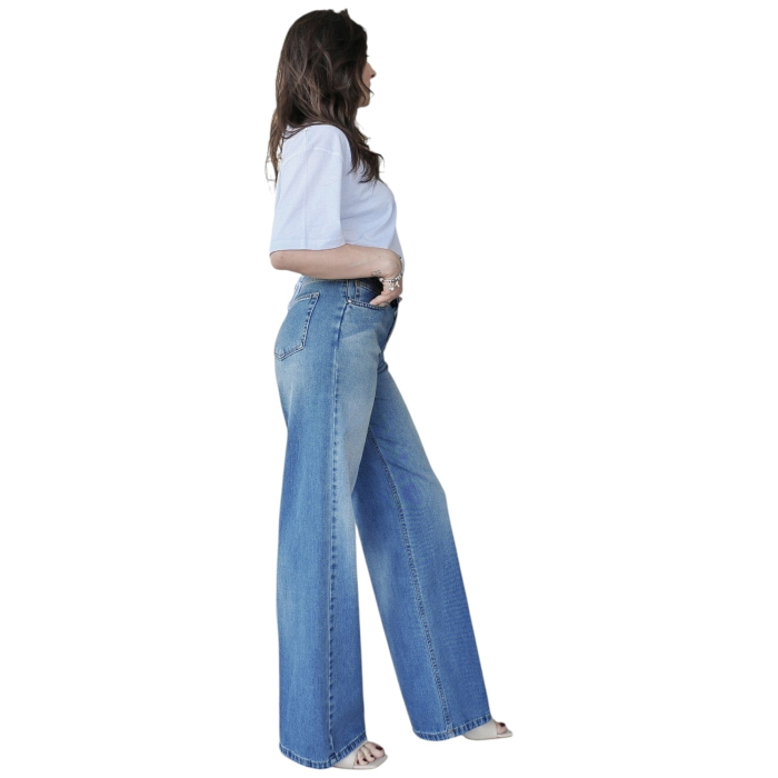 Jeans donna BERNA vita alta gamba palazzo non elasticizzato lavaggio slavato