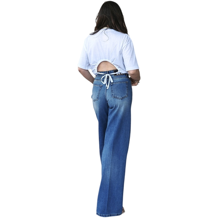 Jeans donna BERNA vita alta gamba palazzo non elasticizzato lavaggio slavato
