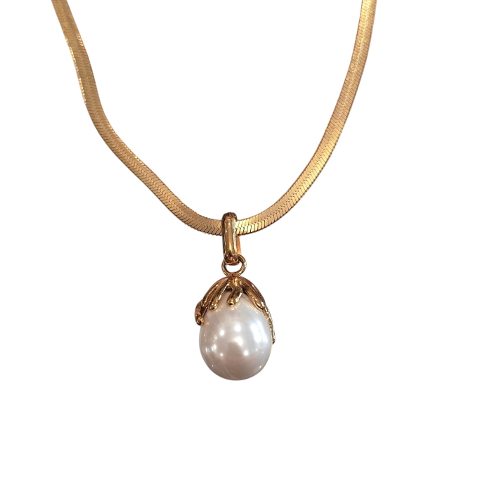 Collana donna NALI' lunga con catena dorata e pendente perla