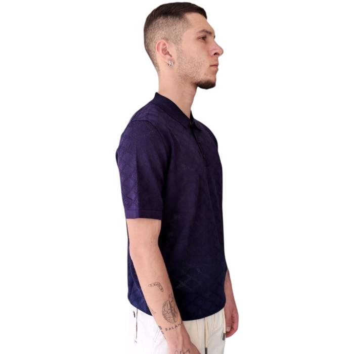 Polo uomo GIANNI LUPO in viscosa tessuto traforato con motivo a rombi