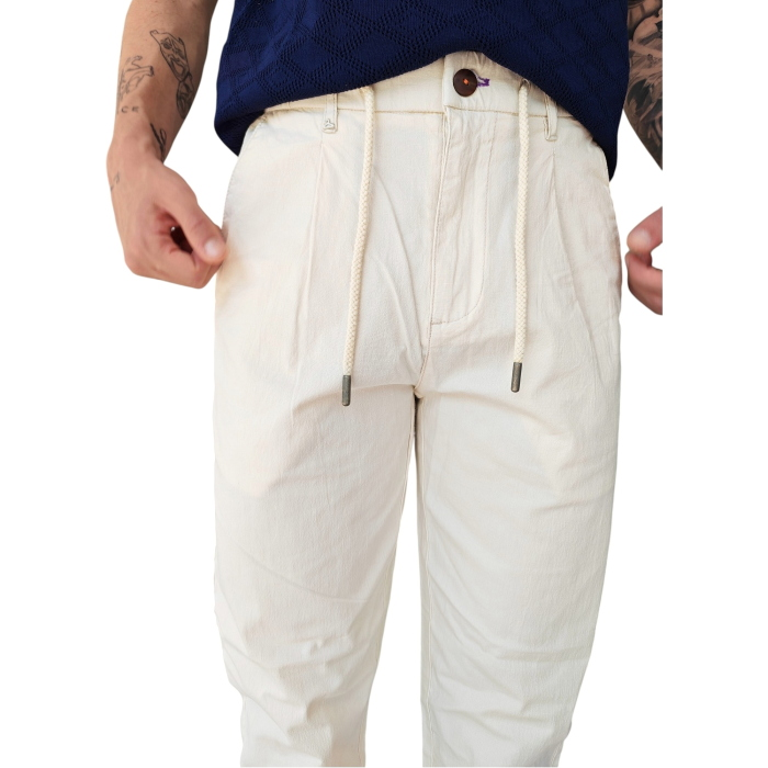 Pantalaccio uomo BERNA misto lino/cotone slim fit modello chinos