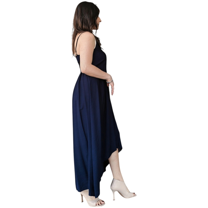 Abito donna 22.01 lungo taglio sfalsato scollo a V bretelline regolabili