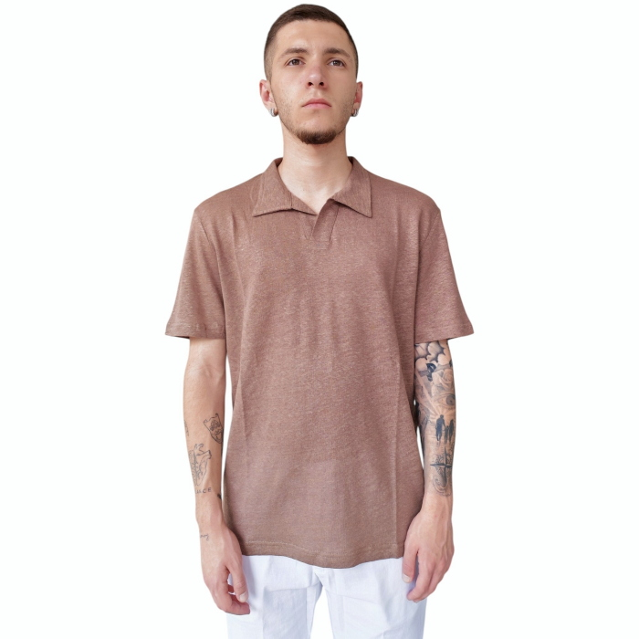 Polo uomo BERNA 100% lino regular fit collo Derby senza bottoni