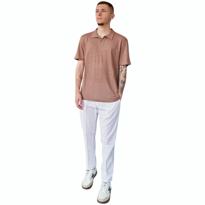 Polo uomo BERNA 100% lino regular fit collo Derby senza bottoni
