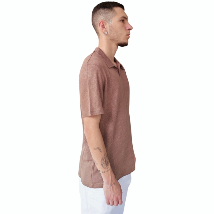 Polo uomo BERNA 100% lino regular fit collo Derby senza bottoni