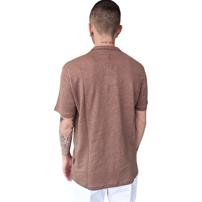 Polo uomo BERNA 100% lino regular fit collo Derby senza bottoni