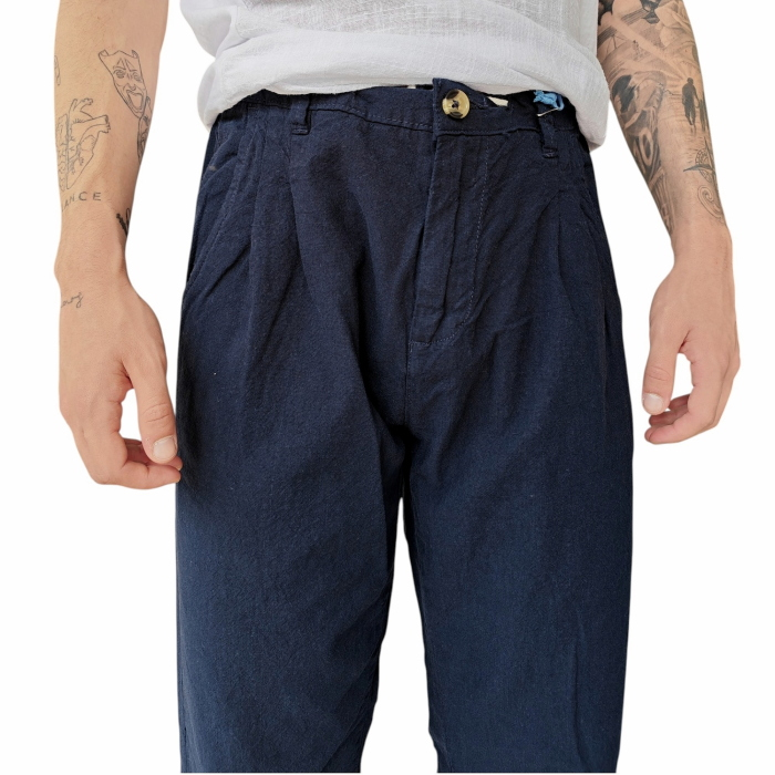 Pantalone uomo IMPERIAL 100% cotone effetto lino regular-fit con coulisse
