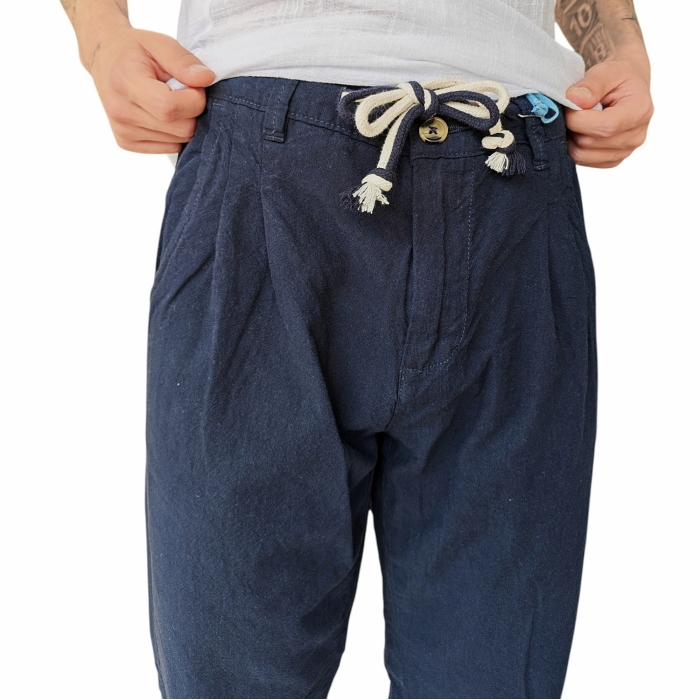 Pantalone uomo IMPERIAL 100% cotone effetto lino regular-fit con coulisse
