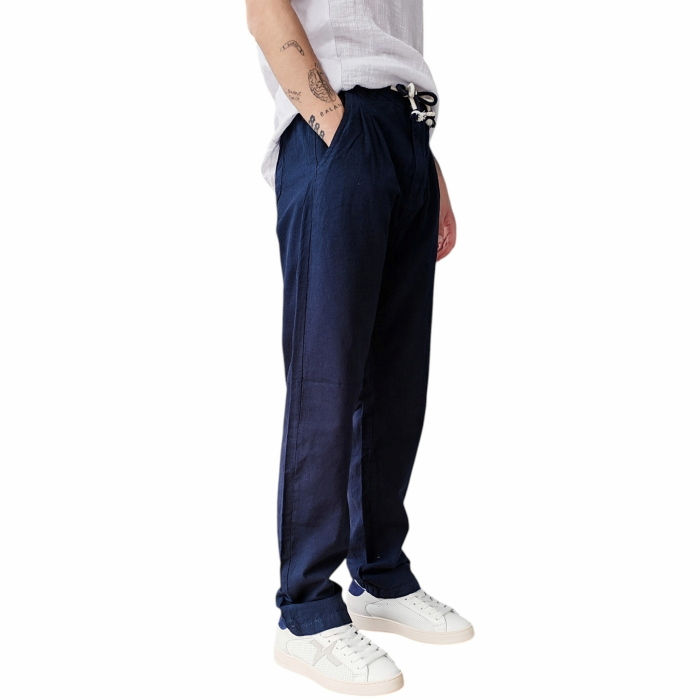 Pantalone uomo IMPERIAL 100% cotone effetto lino regular-fit con coulisse