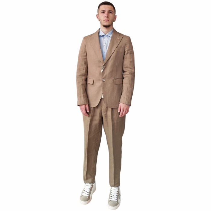 Abito uomo GIANNI LUPO 100% lino giacca monopetto pantalone regular con pence