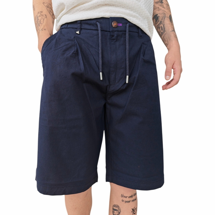 Bermuda uomo BERNA misto cotone/lino con coulisse e pinces