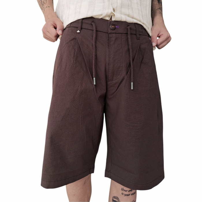 Bermuda uomo BERNA misto cotone/lino con coulisse e pinces