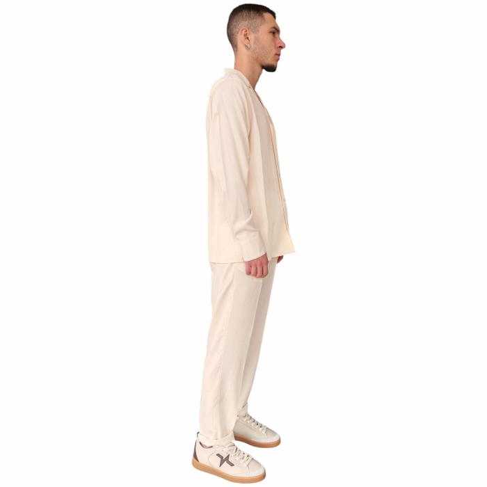 Completo uomo BERNA 100% tencel camicia scollo V pantalaccio con pence