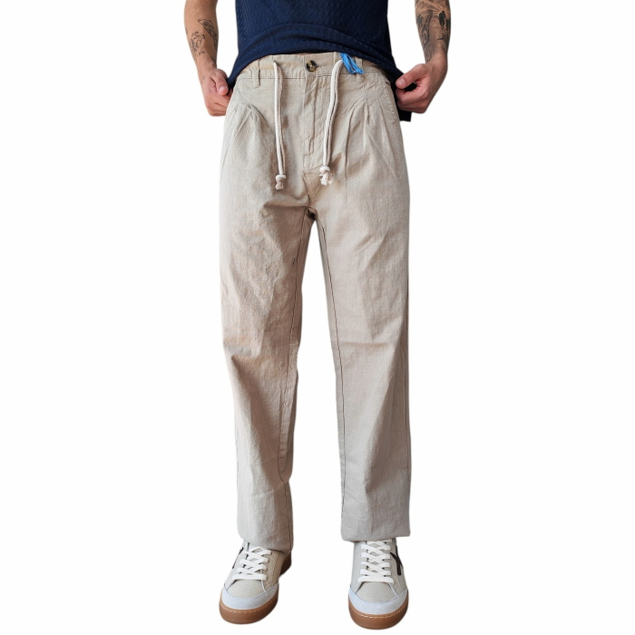 Pantalone uomo IMPERIAL 100% cotone effetto lino regular-fit con coulisse