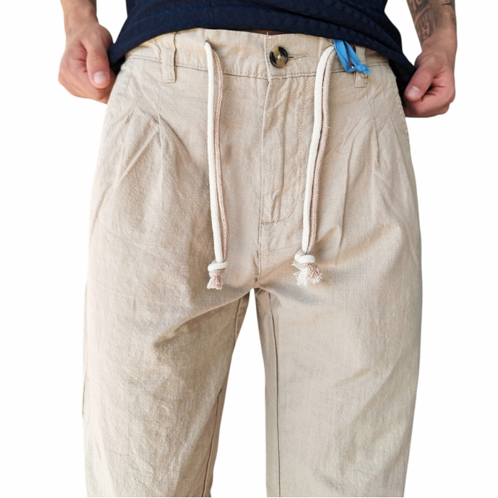 Pantalone uomo IMPERIAL 100% cotone effetto lino regular-fit con coulisse