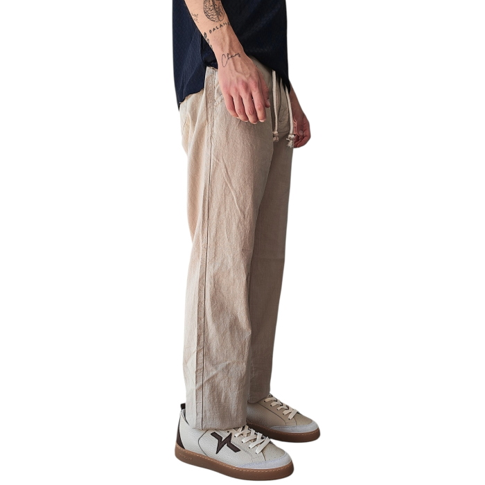 Pantalone uomo IMPERIAL 100% cotone effetto lino regular-fit con coulisse