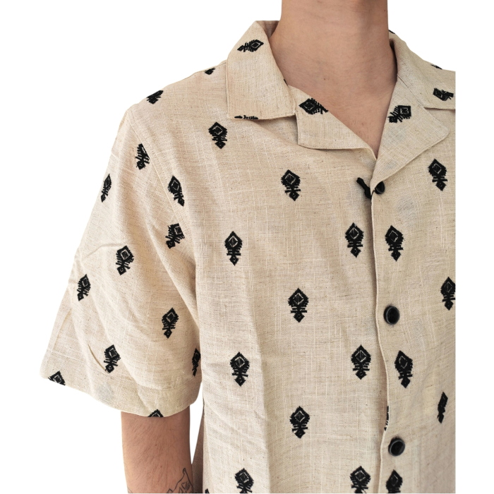 Camicia uomo BERNA misto lino regular fit con ricami manica corta