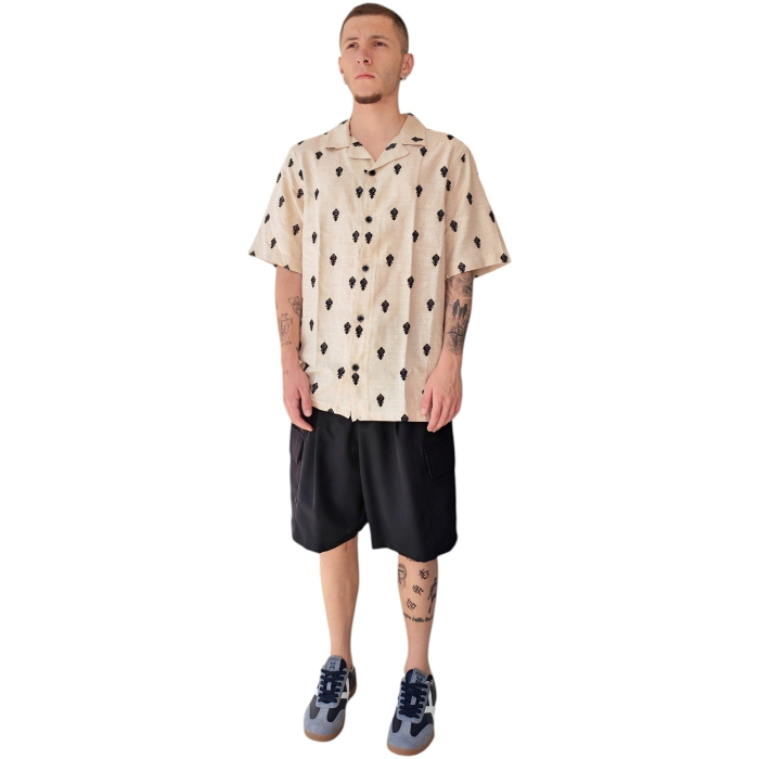 Camicia uomo BERNA misto lino regular fit con ricami manica corta