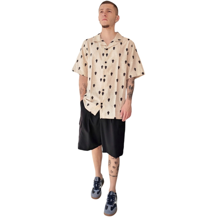 Camicia uomo BERNA misto lino regular fit con ricami manica corta