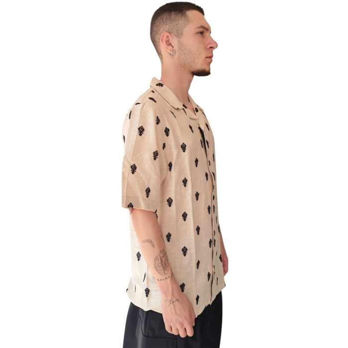 Camicia uomo BERNA misto lino regular fit con ricami manica corta
