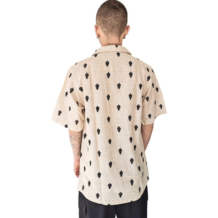 Camicia uomo BERNA misto lino regular fit con ricami manica corta
