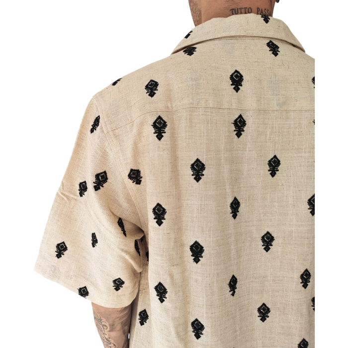 Camicia uomo BERNA misto lino regular fit con ricami manica corta