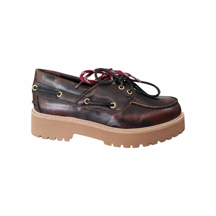 Scarpa donna OVYE' mocassino barca in pelle doppio laccio e fondo carrarmato alto