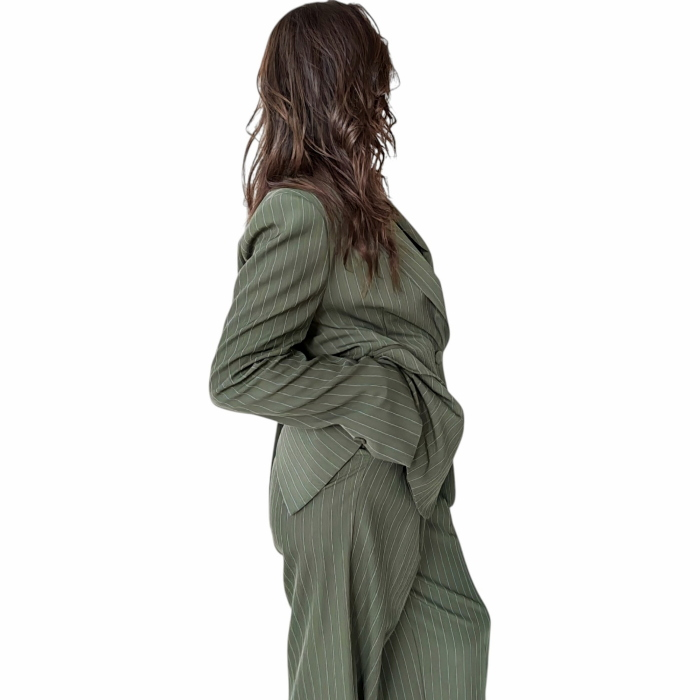 Tailleur donna IMPERIAL gessato giacca regular e pantalone palazzo con cintura fiore
