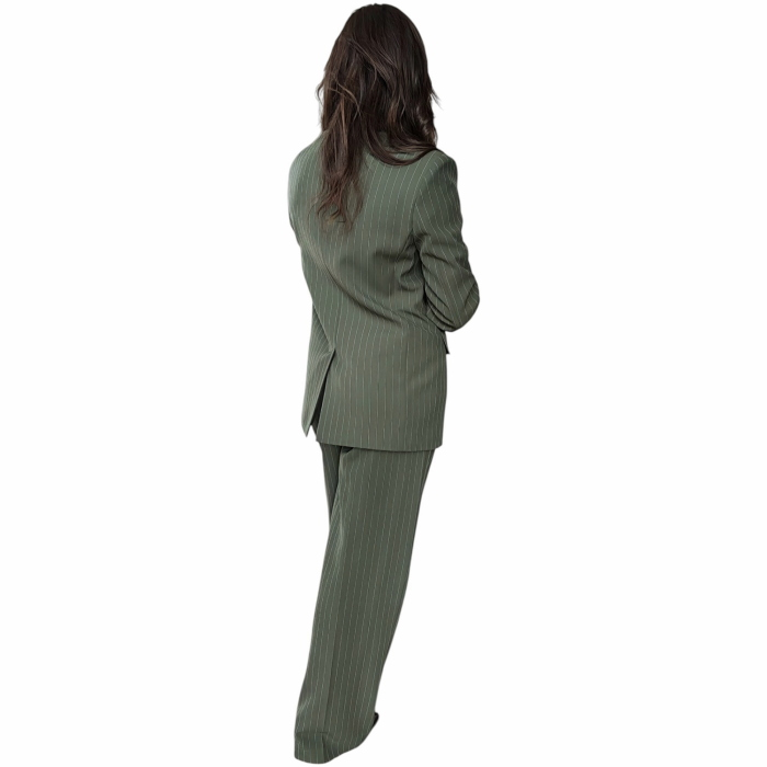 Tailleur donna IMPERIAL gessato giacca regular e pantalone palazzo con cintura fiore